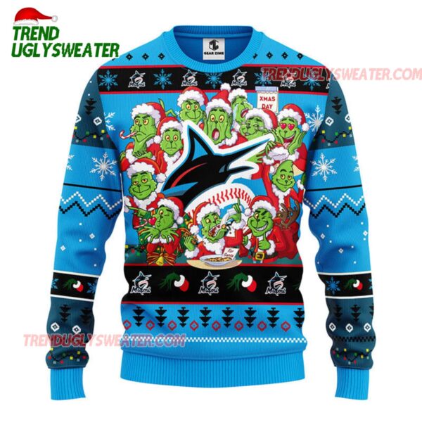 MLB Miami Marlins 12 Grinch Xmas Day Ugly Christmas Sweater 1