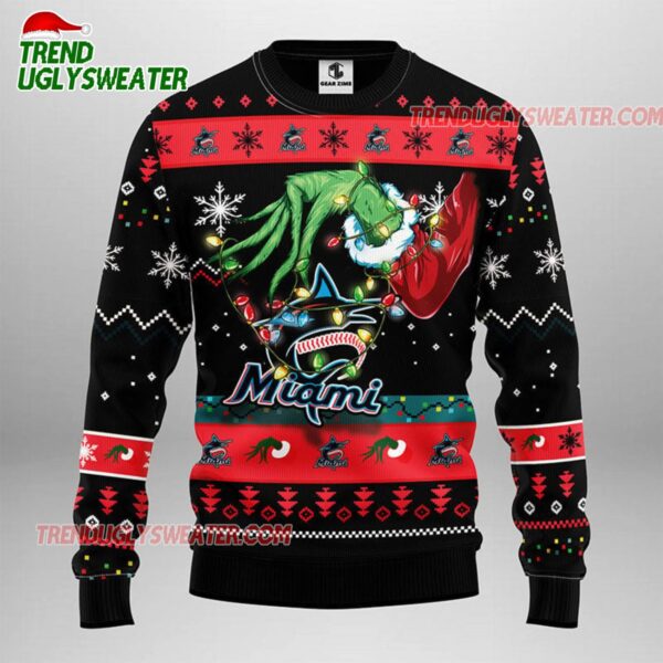 MLB Miami Marlins Grinch Hand Ugly Christmas Sweater 1