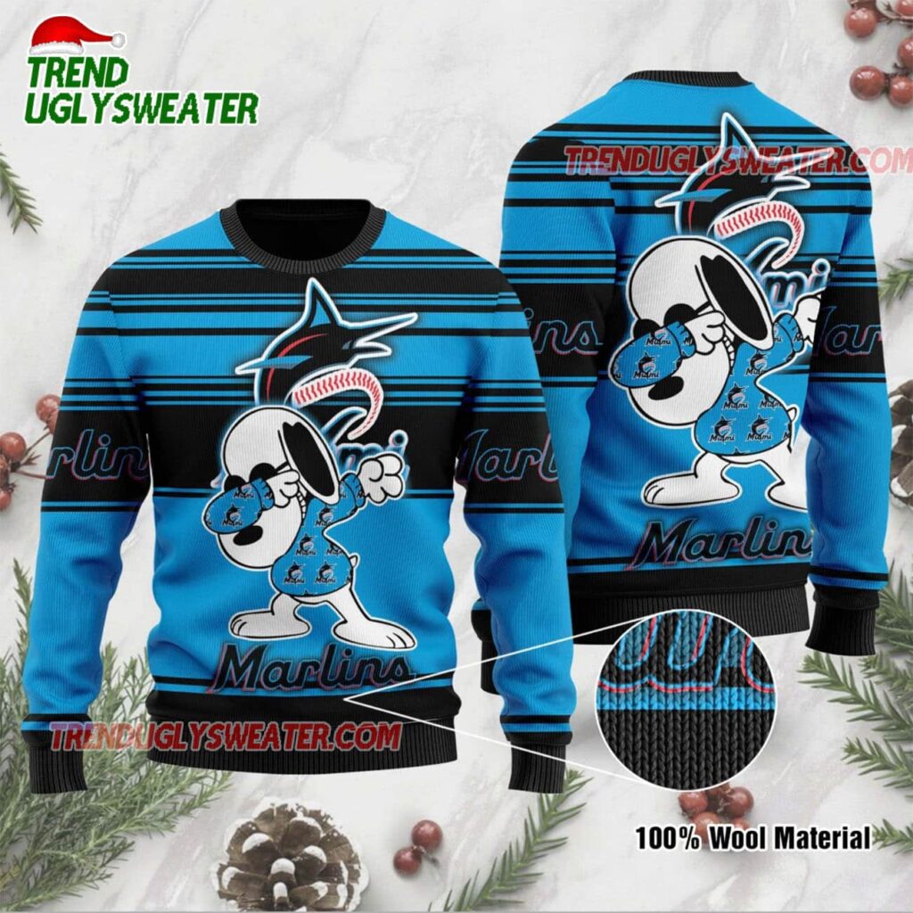 MLB Miami Marlins Snoopy Dabbing Holiday Ugly Christmas Sweater 1