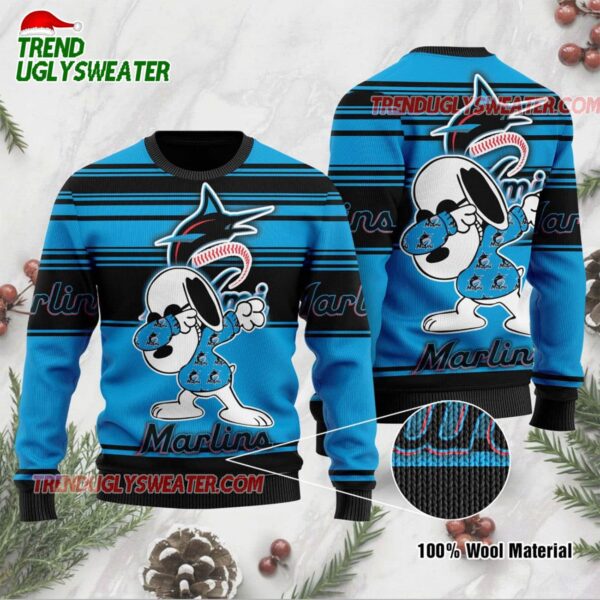 MLB Miami Marlins Snoopy Dabbing Holiday Ugly Christmas Sweater 1