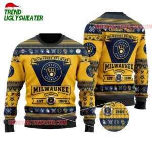 MLB Milwaukee Brewers Logo And Emblem Holiday Ugly Christmas Sweater 1