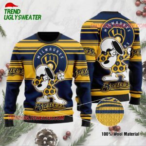 MLB Milwaukee Brewers Snoopy Dabbing Holiday Ugly Christmas Sweater 1