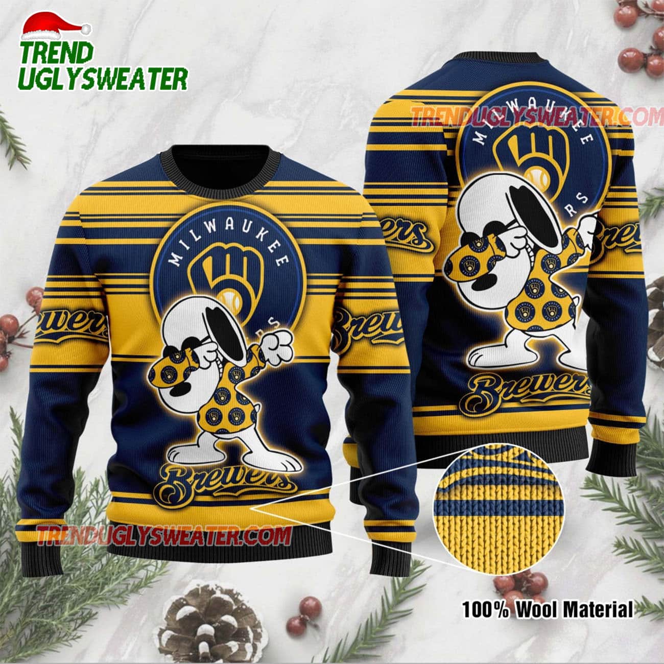 MLB Milwaukee Brewers Snoopy Dabbing Holiday Ugly Christmas Sweater MLB Milwaukee Brewers Snoopy Dabbing Holiday Ugly Christmas Sweater