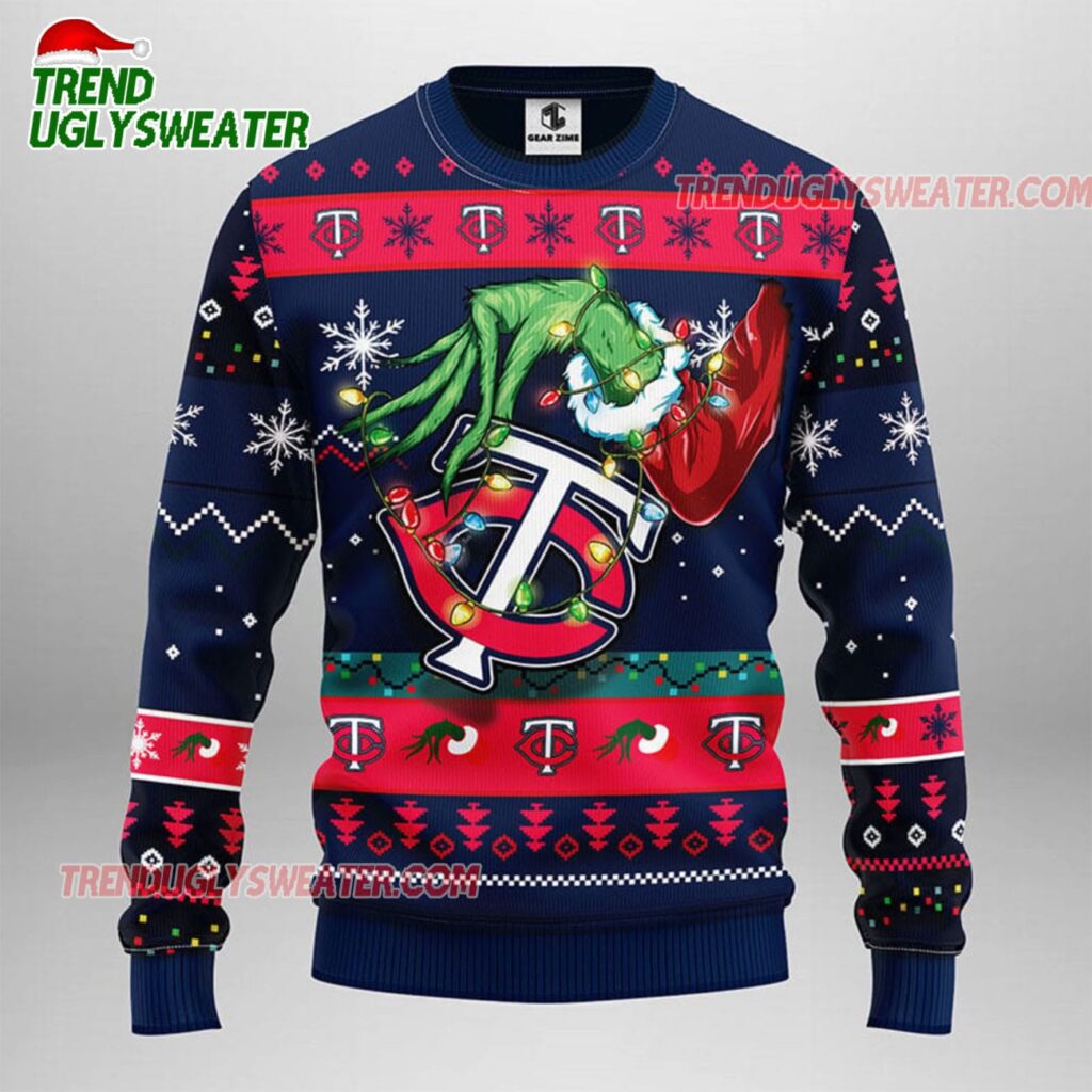 MLB Minnesota Twins Grinch Hand Ugly Christmas Sweater 1