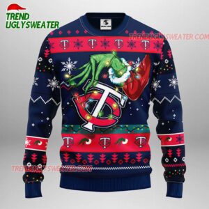 MLB Minnesota Twins Grinch Hand Ugly Christmas Sweater 1