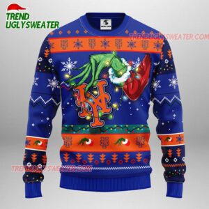 MLB New York Mets Grinch Hand Ugly Christmas Sweater 1