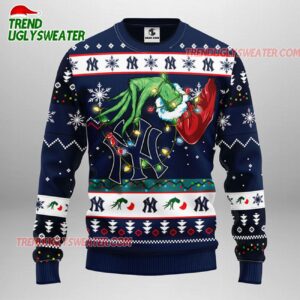 MLB New York Yankees Grinch Hand Ugly Christmas Sweater 1