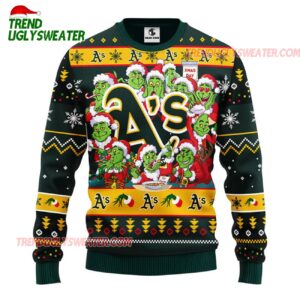 MLB Oakland Athletics 12 Grinch Xmas Day Ugly Christmas Sweater 1