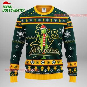 MLB Oakland Athletics Funny Grinch Ugly Christmas Sweater 1