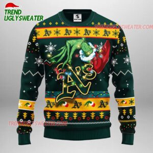 MLB Oakland Athletics Grinch Hand Ugly Christmas Sweater 1