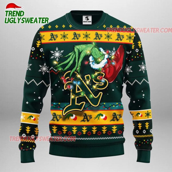 MLB Oakland Athletics Grinch Hand Ugly Christmas Sweater 1