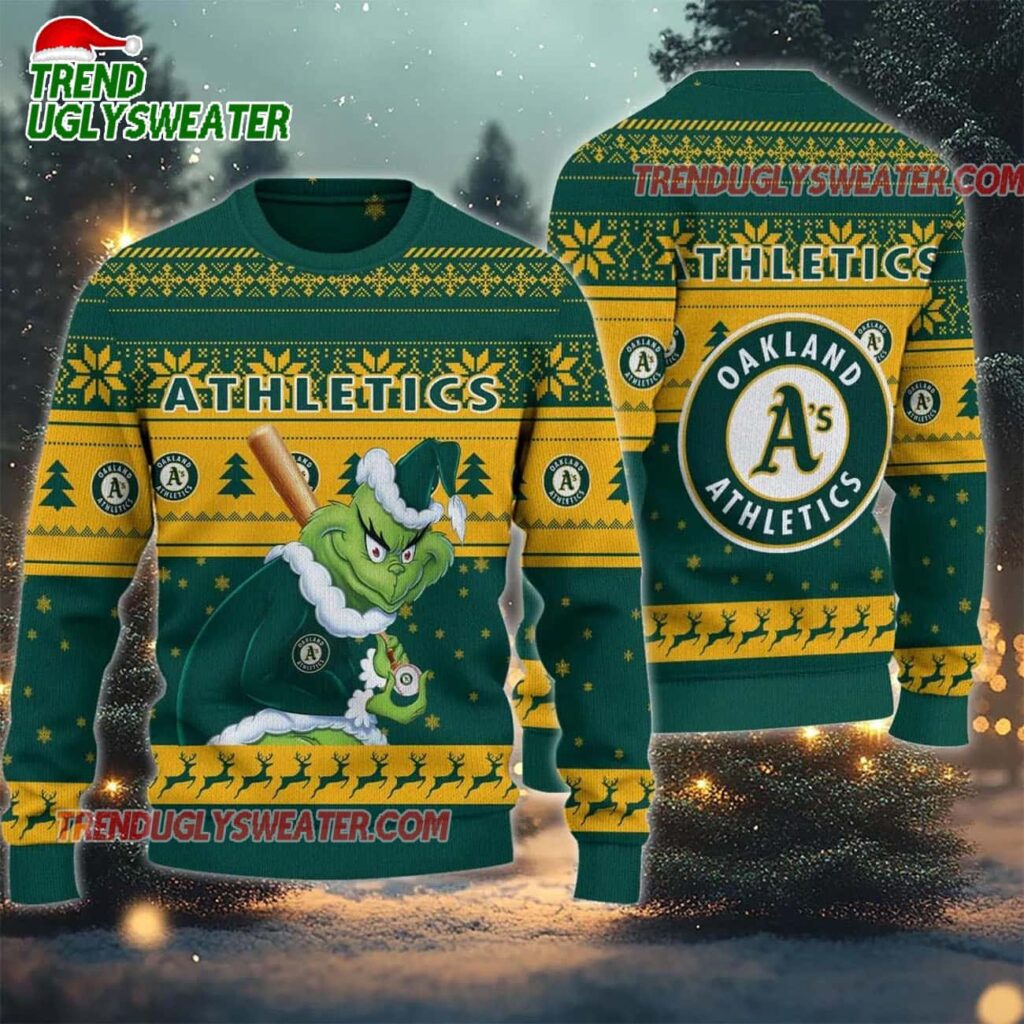 MLB Oakland Athletics Grinch Stolen Ugly Christmas Sweater 1