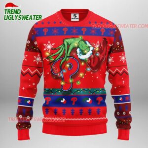 MLB Philadelphia Phillies Grinch Hand Ugly Christmas Sweater 1