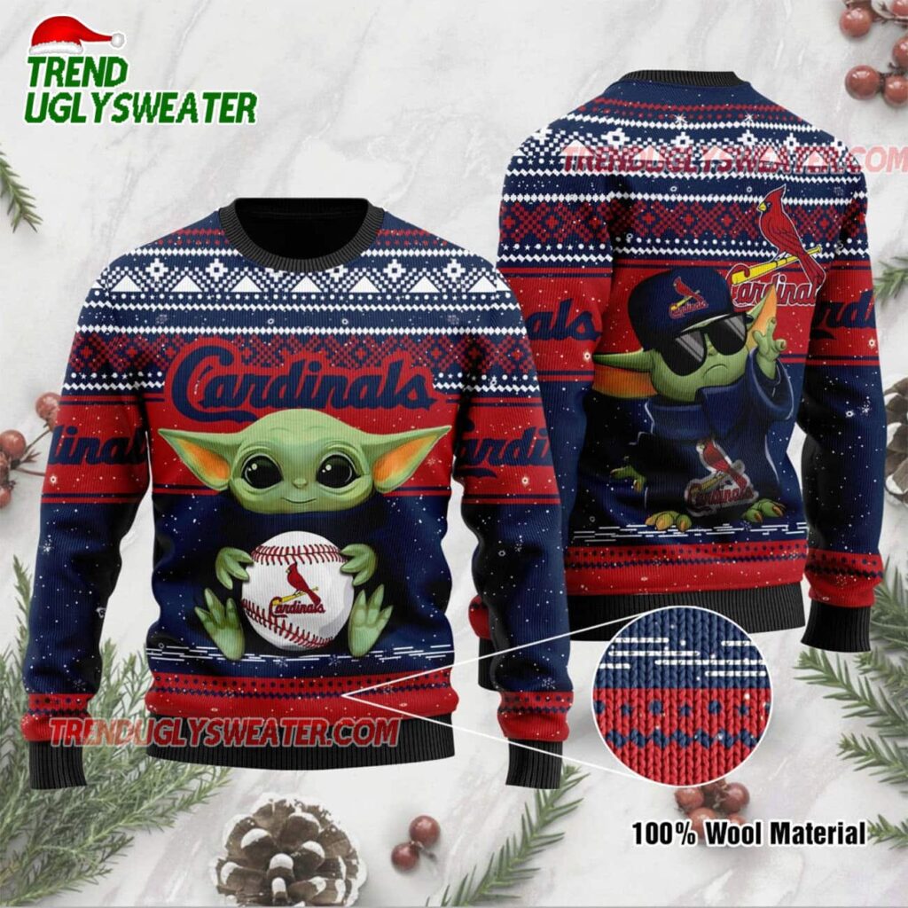 MLB St Louis Cardinals Baby Yoda Baseball Holiday Ugly Christmas Sweater 1