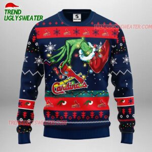 MLB St Louis Cardinals Grinch Hand Ugly Christmas Sweater 1