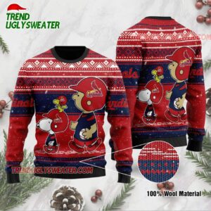 MLB St Louis Cardinals Snoopy Baseball Holiday Ugly Christmas Sweater 1