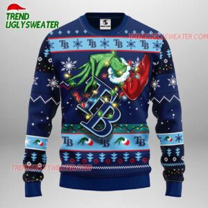 MLB Tampa Bay Rays Grinch Hand Ugly Christmas Sweater 1
