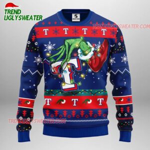 MLB Texas Rangers Grinch Hand Ugly Christmas Sweater 1