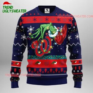 MLB Washington Nationals Grinch Hand Ugly Christmas Sweater 1