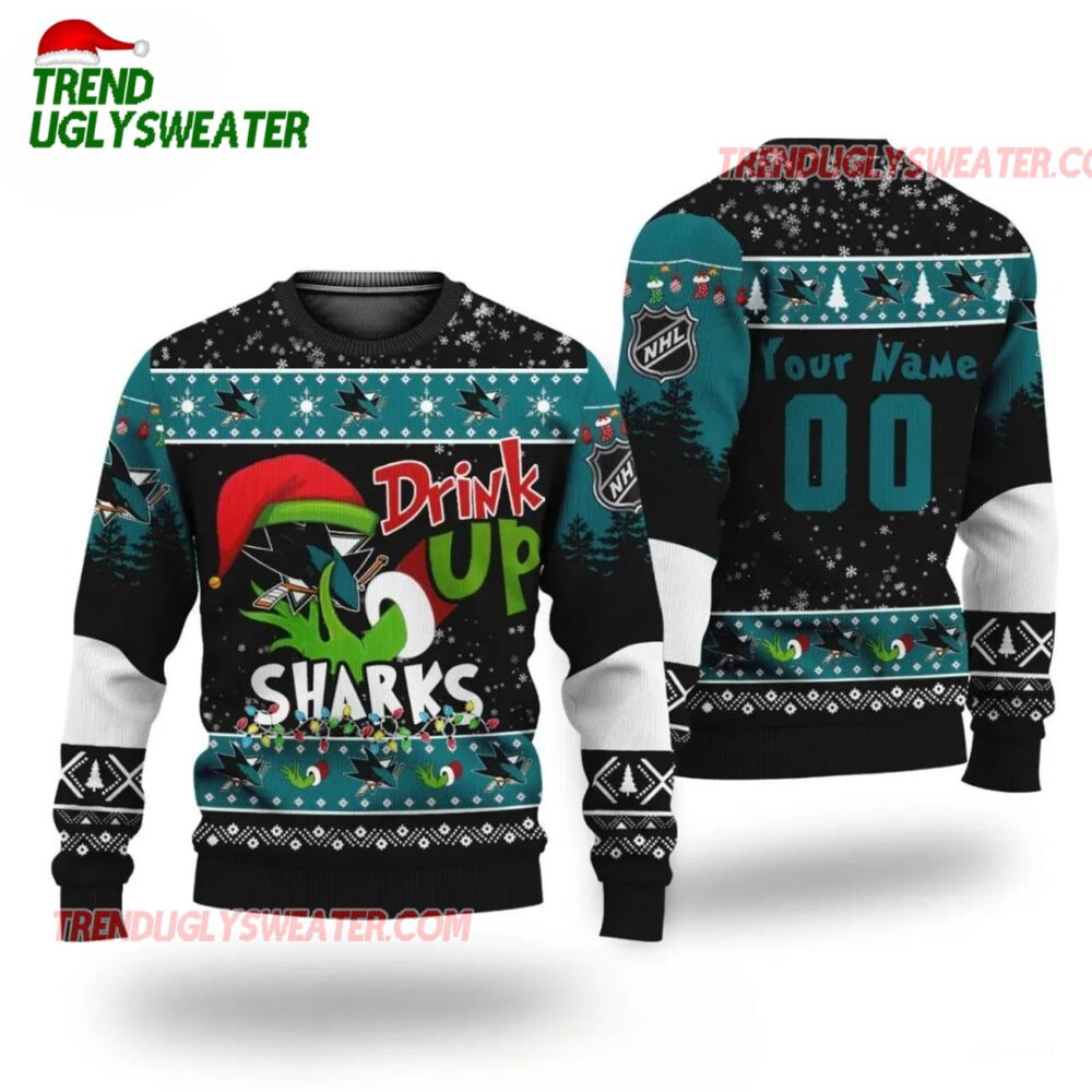 NHL Grinch Drink Up San Jose Sharks Custom Ugly Christmas Sweater