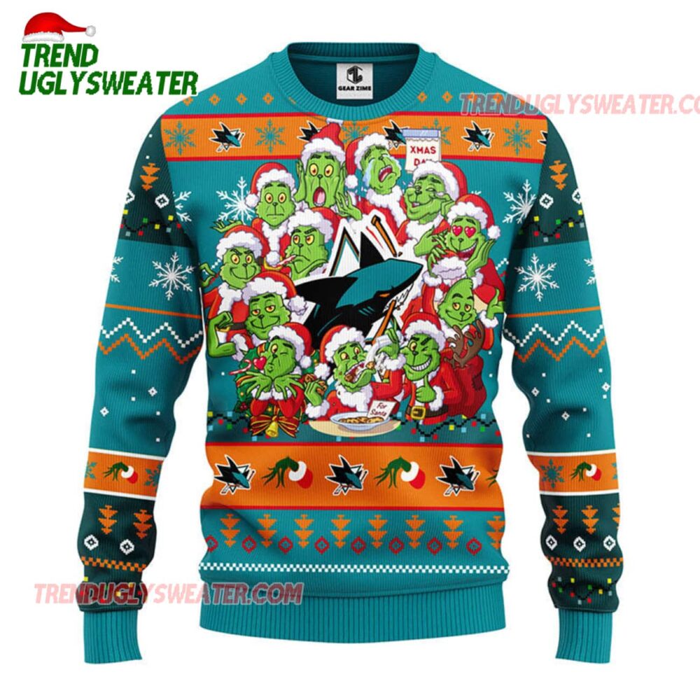NHL San Jose Sharks 12 Grinch Xmas Day Ugly Christmas Sweater 1