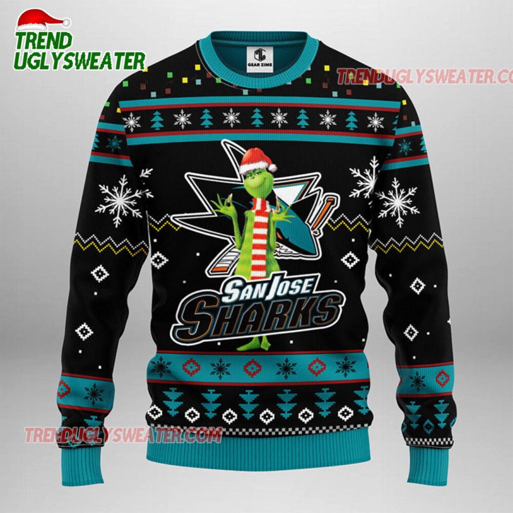 NHL San Jose Sharks Funny Grinch Ugly Christmas Sweater 1