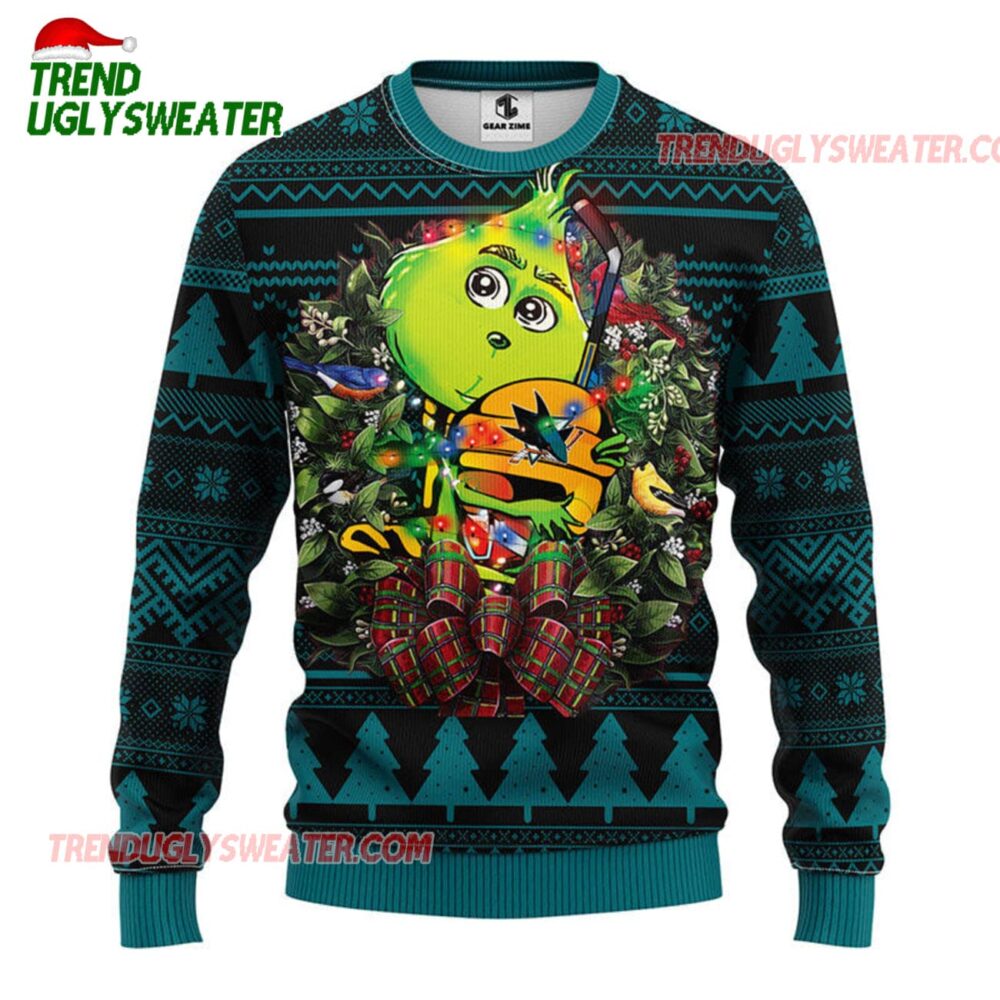 NHL San Jose Sharks Grinch Hug Ugly Christmas Sweater 1