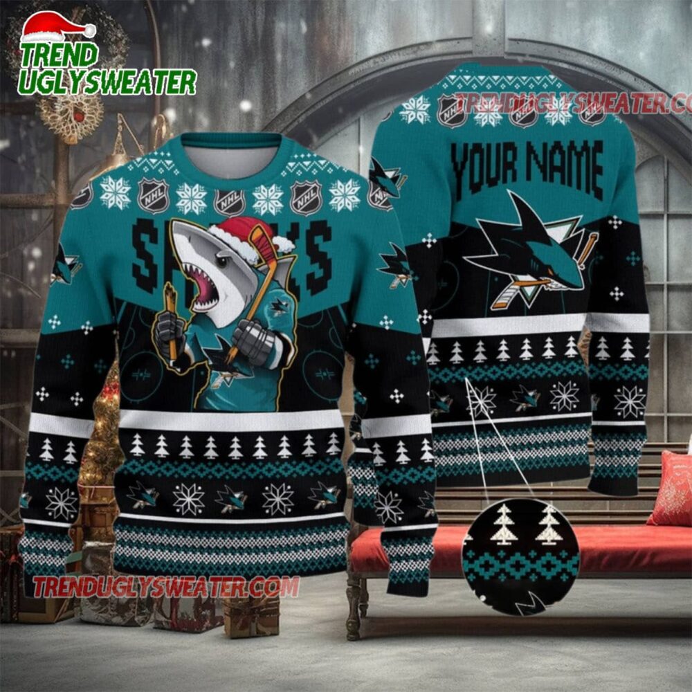 NHL San Jose Sharks Mascot Fiery Skates Ugly Christmas Sweater 1
