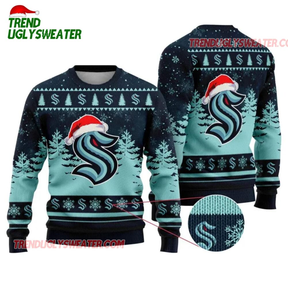 NHL Seattle Kraken Santa Hat Ugly Christmas Sweater 1