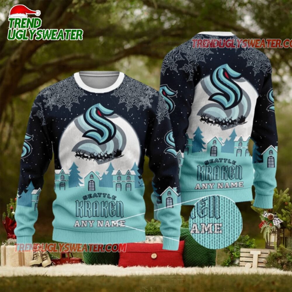 NHL Seattle Kraken Sleigh Ride Adventure Ugly Christmas Sweater 1