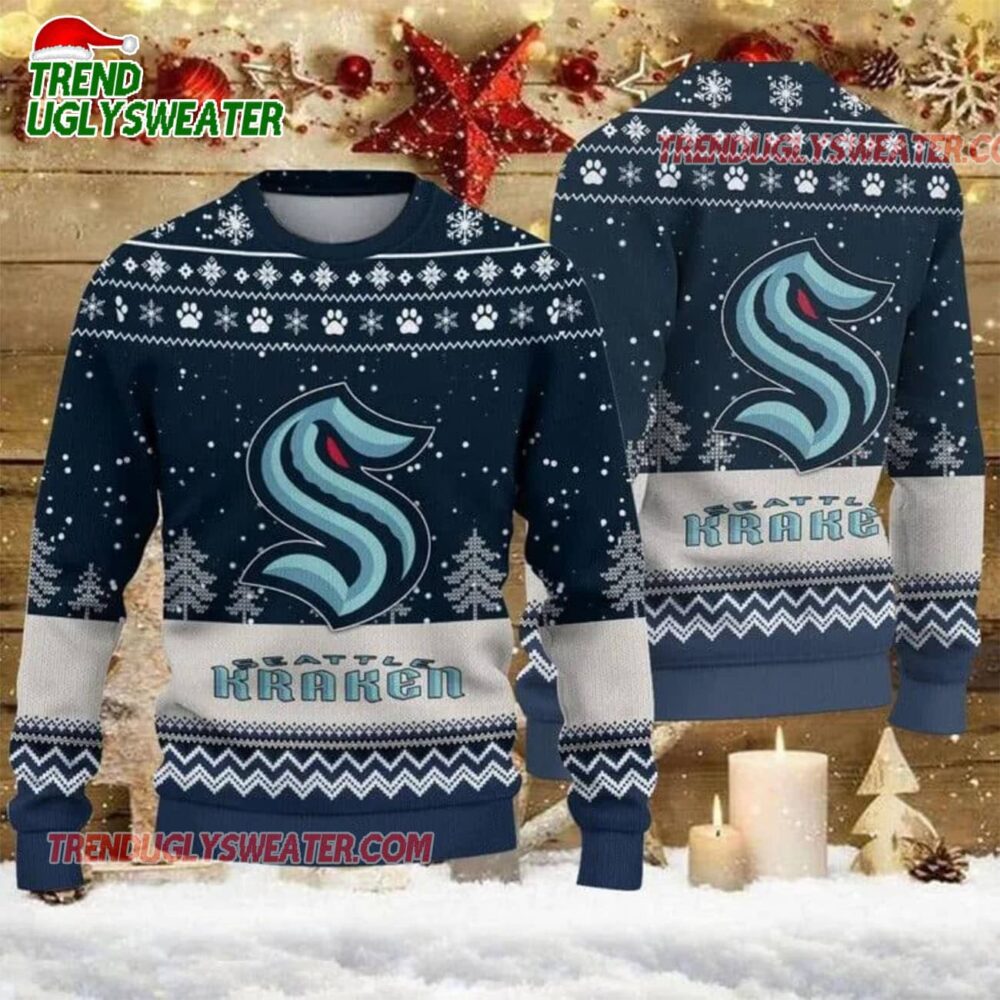 NHL Seattle Kraken Snowy Depths Ugly Christmas Sweater 1