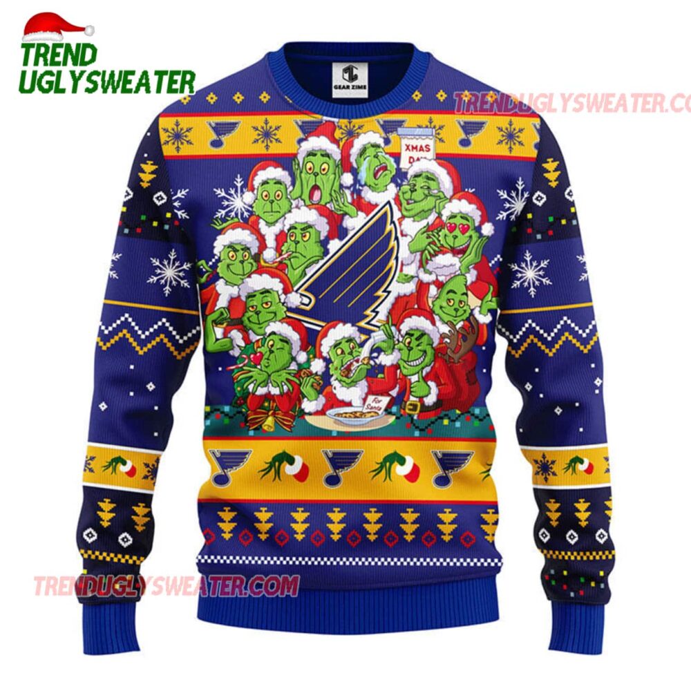 NHL St Louis Blues 12 Grinch Xmas Day Ugly Christmas Sweater 1