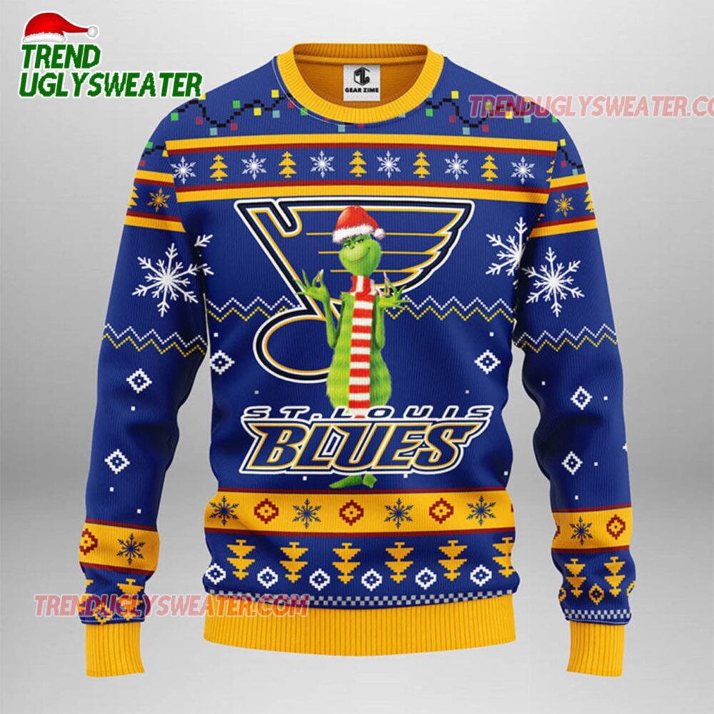 NHL St Louis Blues Funny Grinch Ugly Christmas Sweater 1