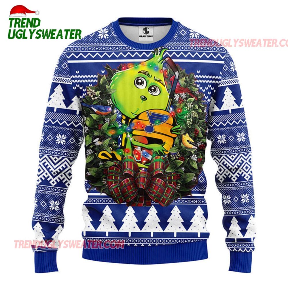 NHL St Louis Blues Grinch Hug Ugly Christmas Sweater 1