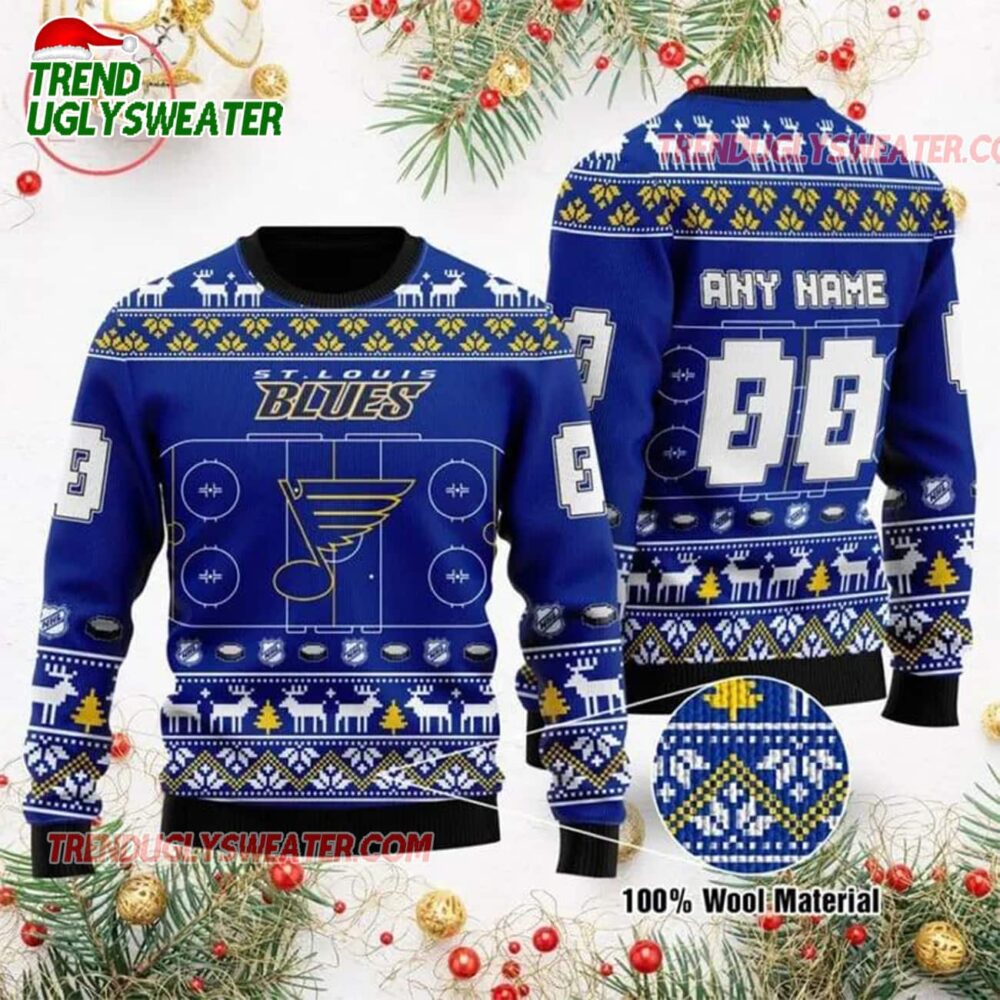 NHL St Louis Blues Winter Ice Rink Personalized Name Number Ugly Christmas Sweater