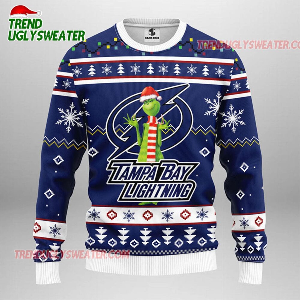 NHL Tampa Bay Lightning Funny Grinch Ugly Christmas Sweater 1