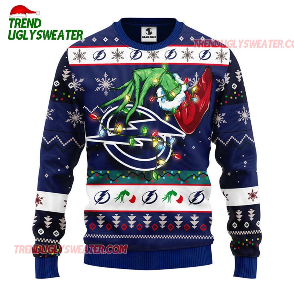 NHL Tampa Bay Lightning Grinch Hand Ugly Christmas Sweater 1