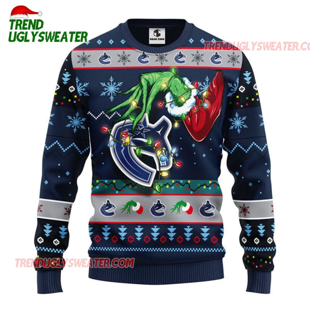 NHL Vancouver Canucks Grinch Hand Ugly Christmas Sweater 1