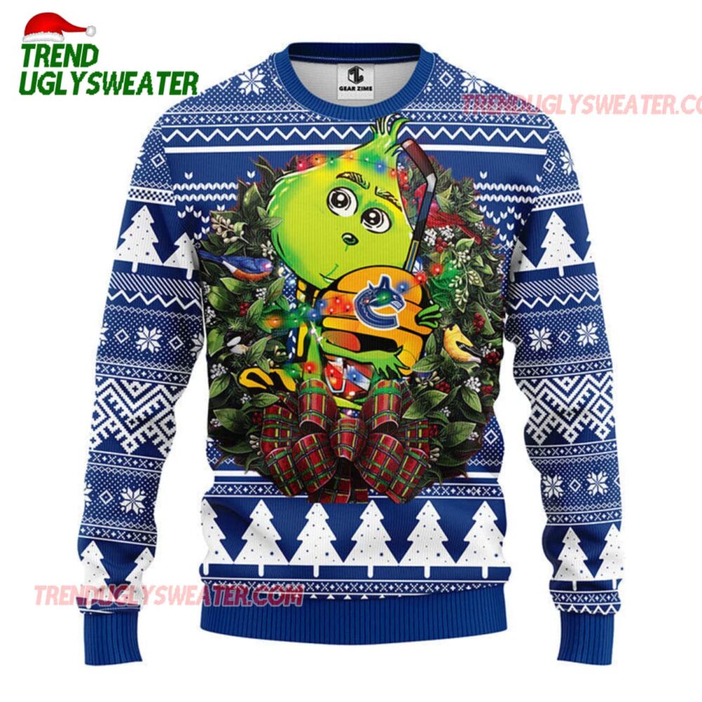 NHL Vancouver Canucks Grinch Hug Ugly Christmas Sweater 1