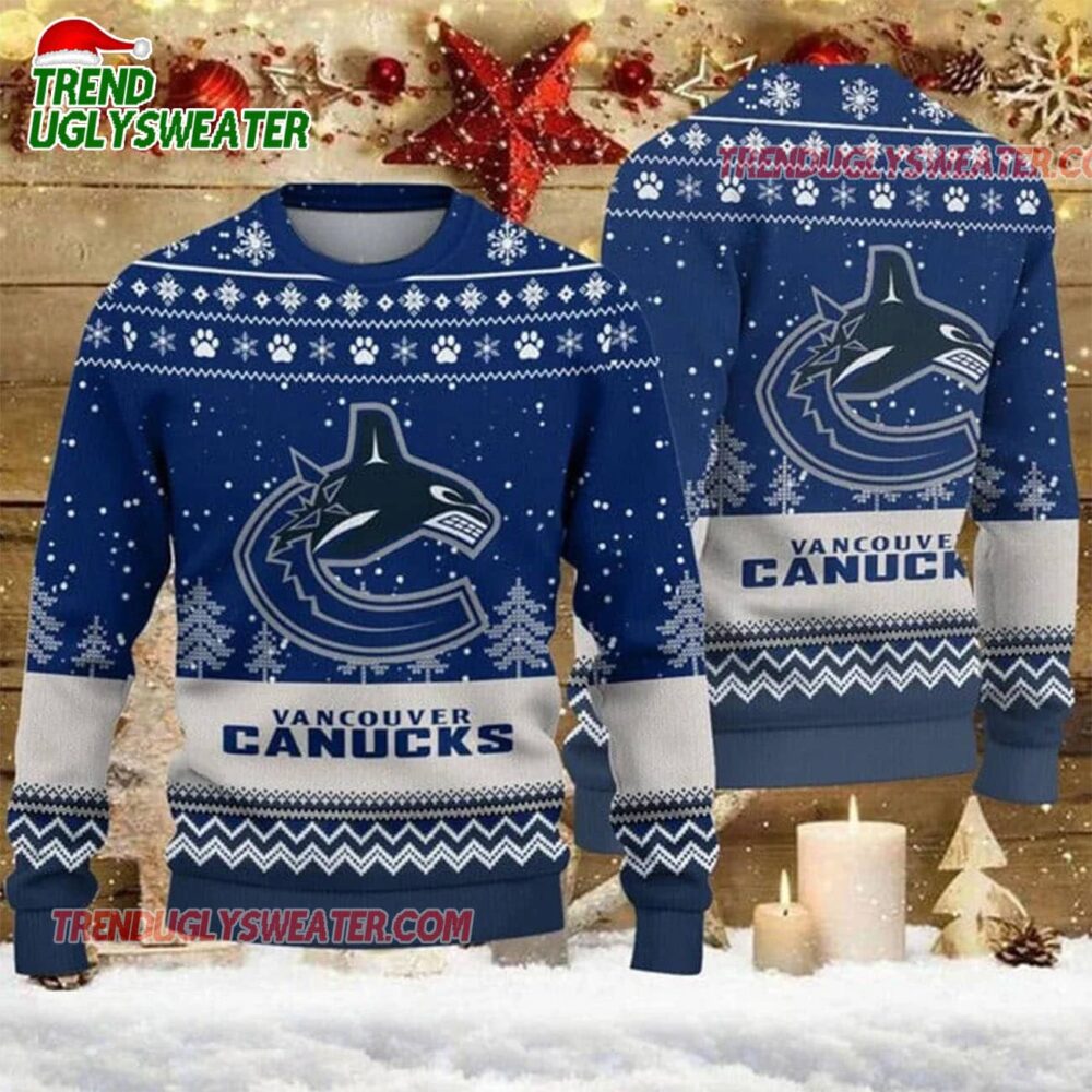 NHL Vancouver Canucks Woolen Big Logo Ugly Christmas Sweater 1