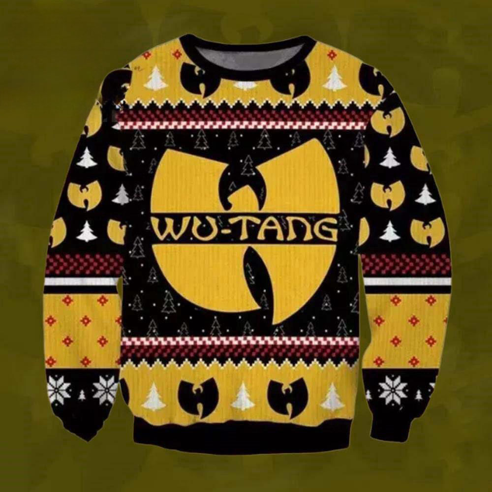 Wu Tang Clan Logo Print Ugly Christmas Sweater Black Yellow Color
