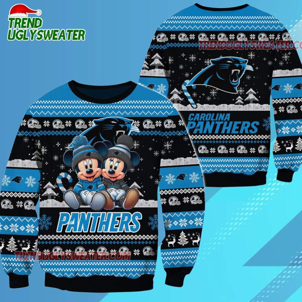 Carolina Panthers NFL Mickey Minnie Ugly Christmas Sweater