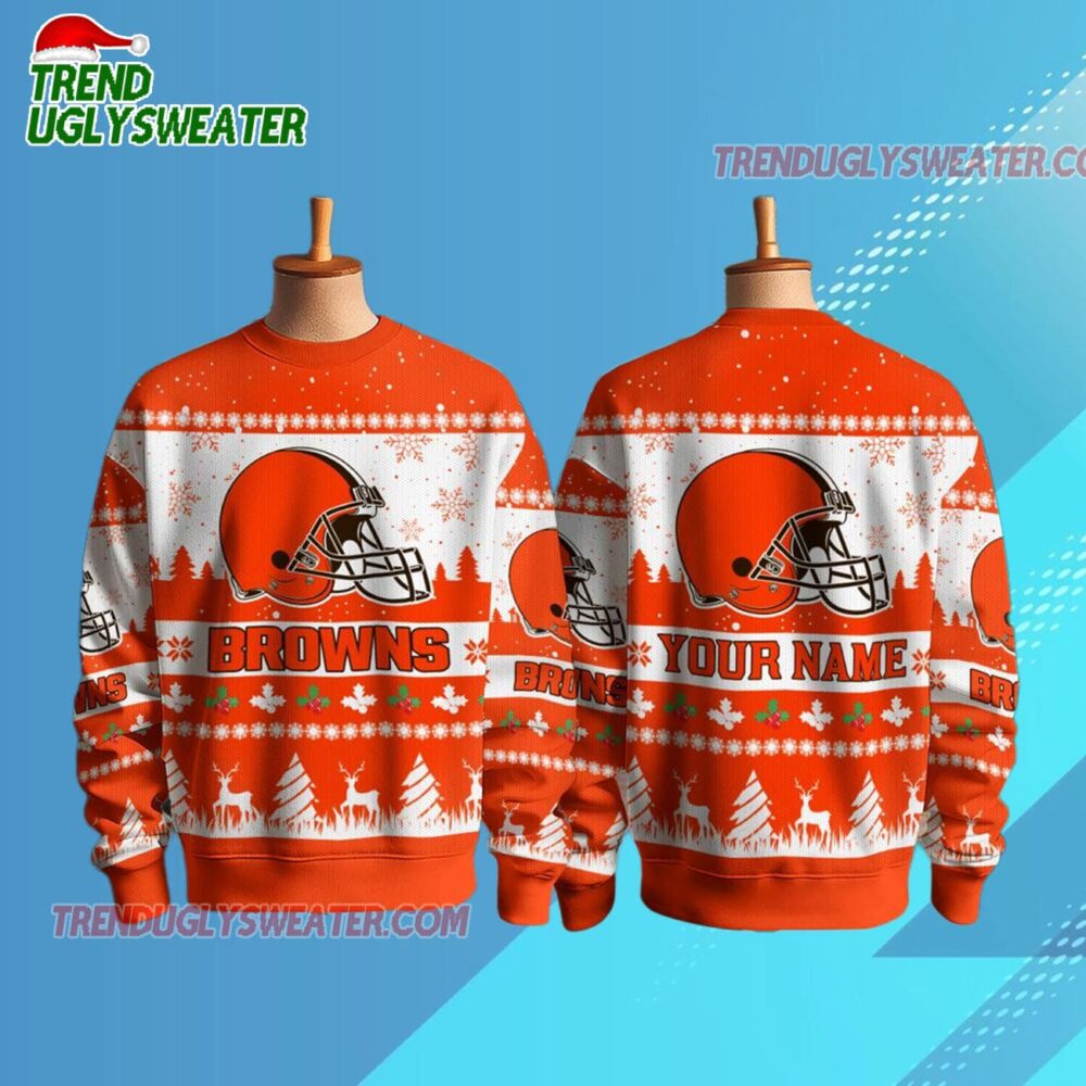 Personalized Cleveland Browns NFL Snow Ugly Christmas Sweater