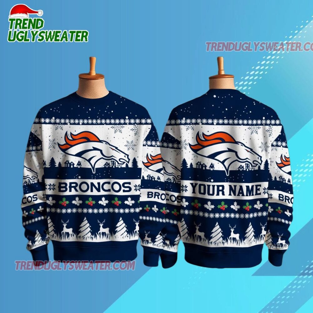 Personalized Denver Broncos NFL Snow Ugly Christmas Sweater