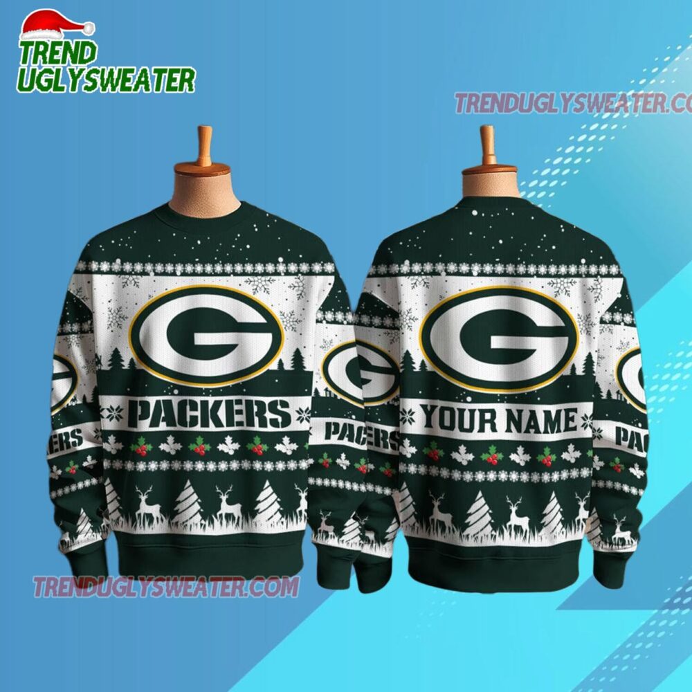 Personalized Green Bay Packers Nfl Snow Ugly Christmas Sweater