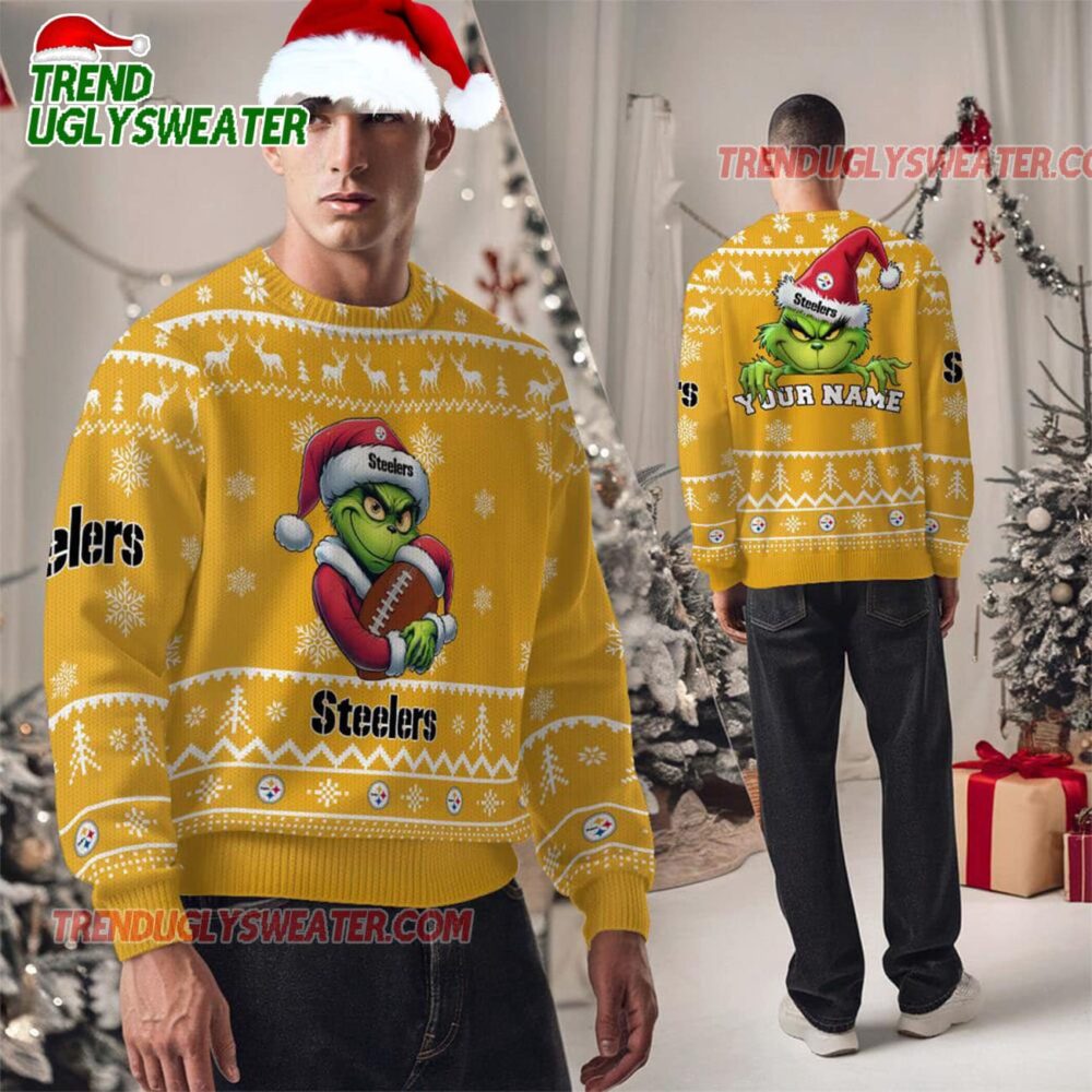 Personalized Pittsburgh Steelers NFL Team Color Grinch Ugly Christmas Sweater