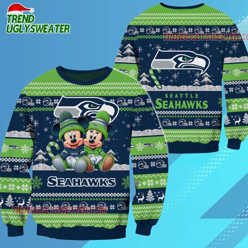 Seattle Seahawks NFL Mickey Minnie Ugly Christmas Sweater