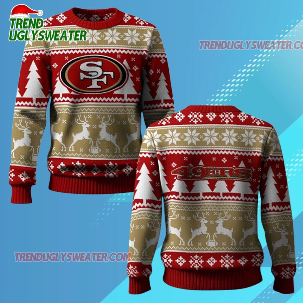 2025 49ers Reindeer Football Christmas Ugly Sweater 1