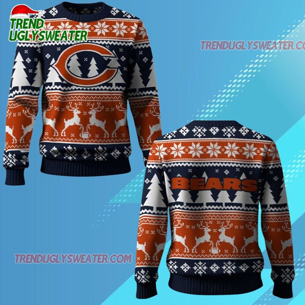 2025 Bears Reindeer Football Christmas Ugly Sweater 1