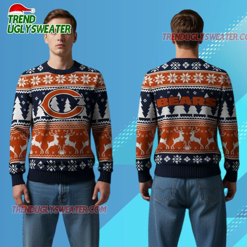 2025 Bears Reindeer Football Christmas Ugly Sweater 2